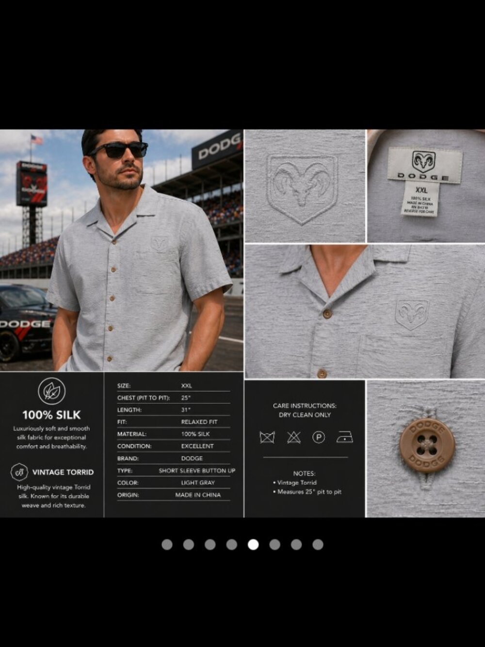 Dodge Motorsports Men’s 2XL Silk Racing Shirt Gray Button Up Team Logo HTF
